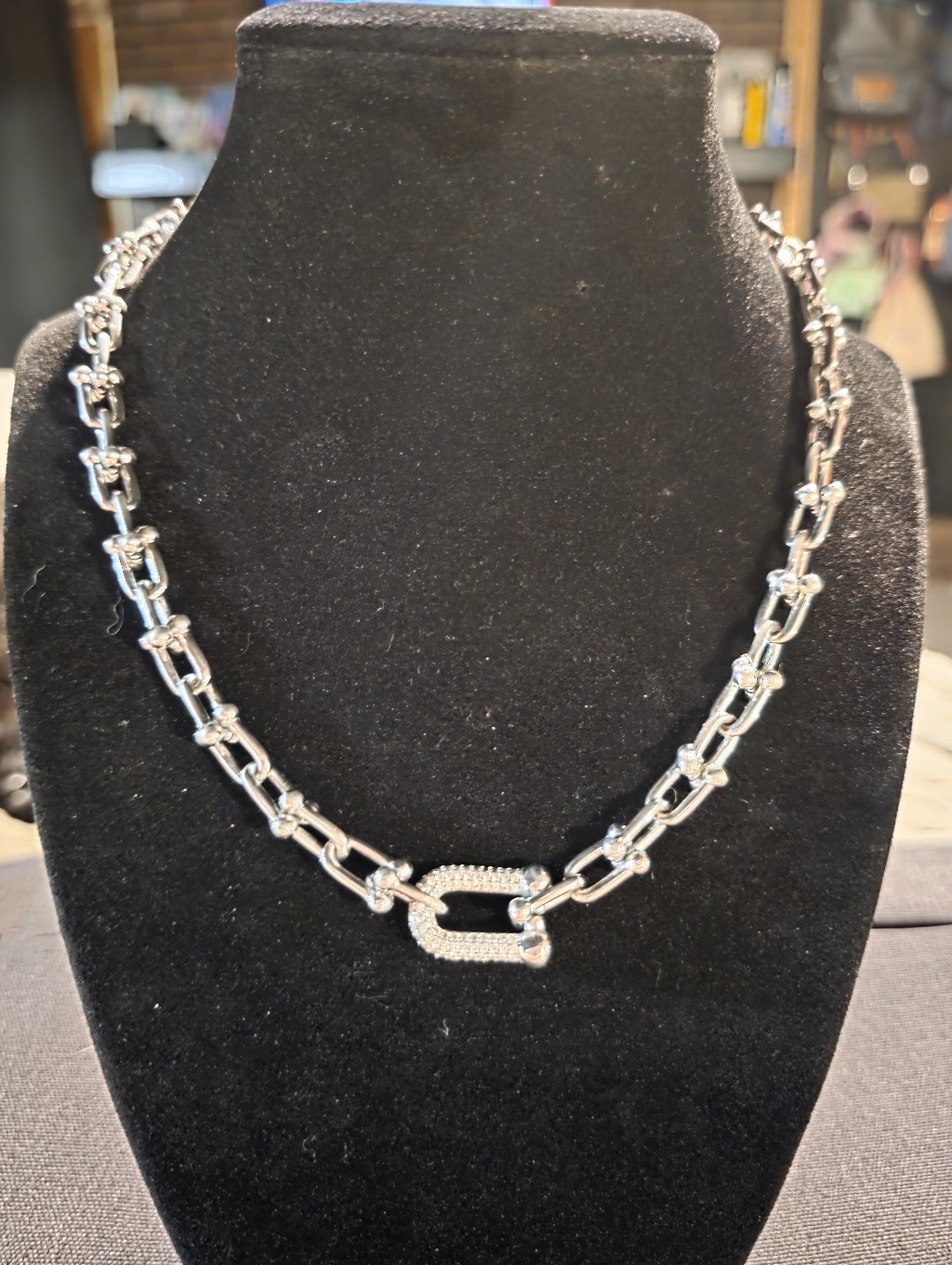Used...Tiffany & Co. Upcycled Silver Chain Link Necklace With Pave Crystals